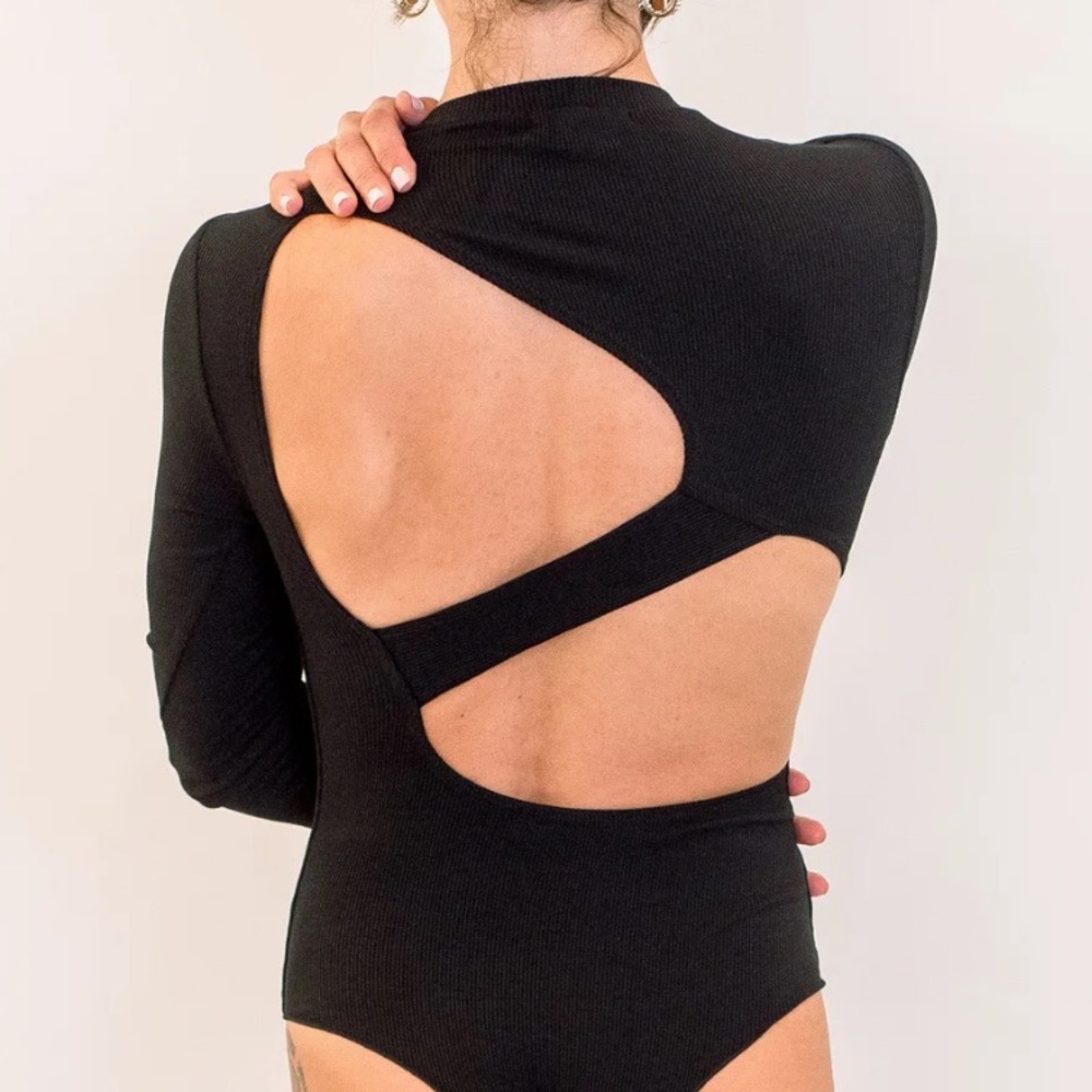 LNA Black Ribbed Knit Bodysuit